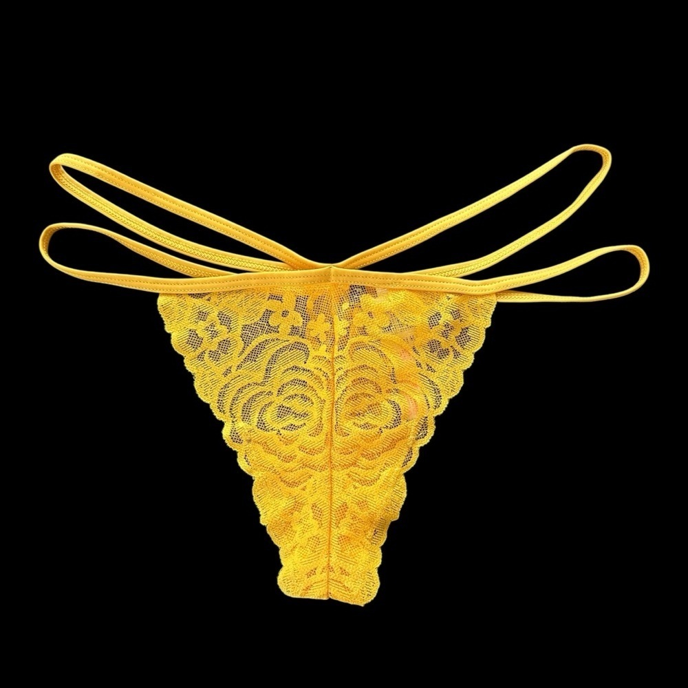 NWT Victorias Secret PINK Medium Marigold Floral Lace Double Strap Thong Panties